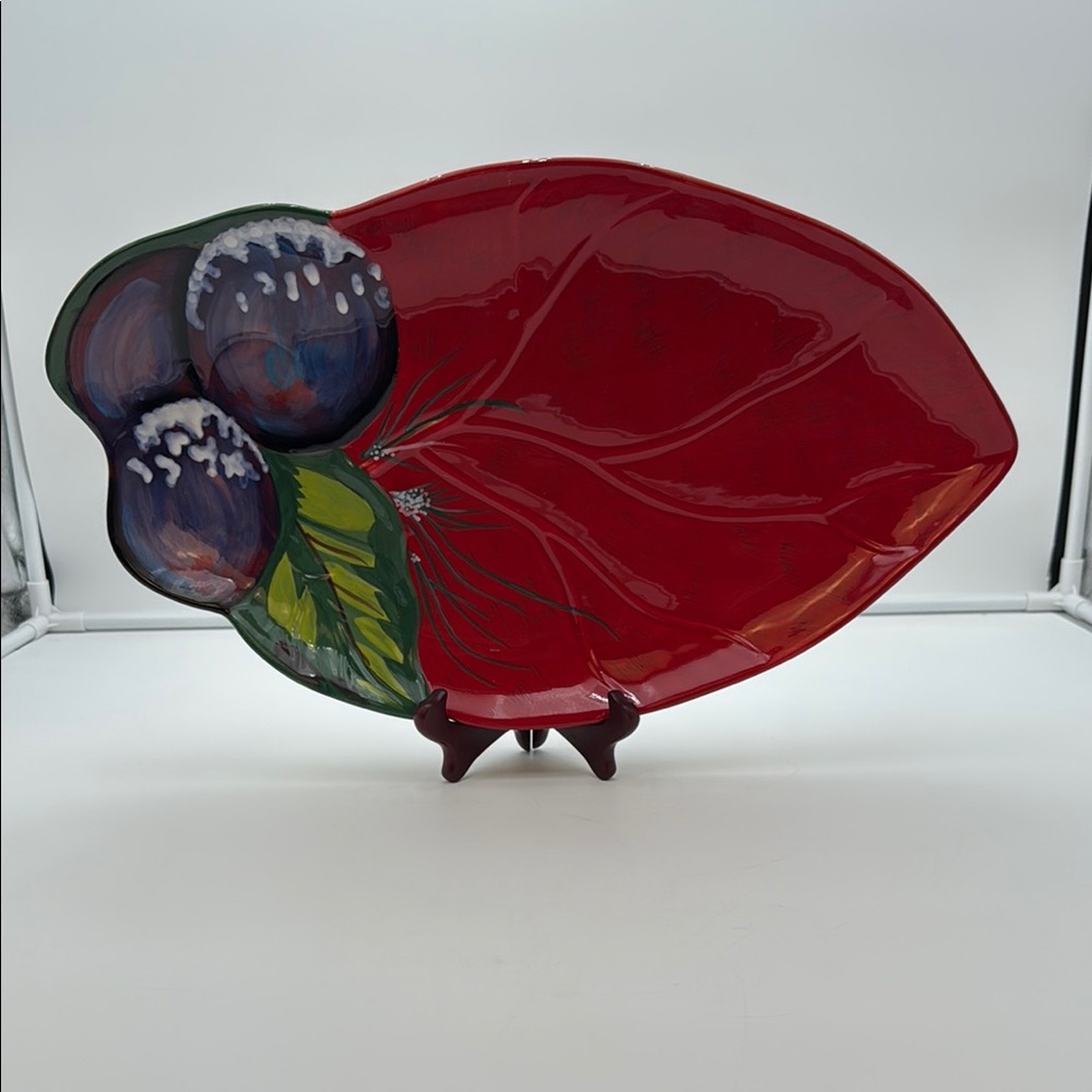 Tracy Porter Red Leaf Plate with Purple and Green Accents